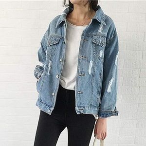 JudyBridal Oversized Ripped Denim Jacket: NEW !!